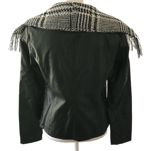 Guess Women's Wool Blend Faux Leather Arms Fringe Trim Plaid MOTO Jacket Sz M - Picture 2 of 10